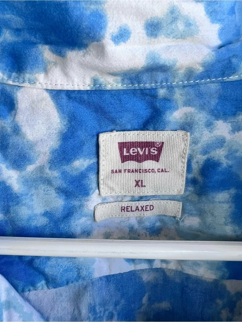 Levi's Blue and White Tie-dye Relaxed Fit Short Sleeve Button Down Shirt XL